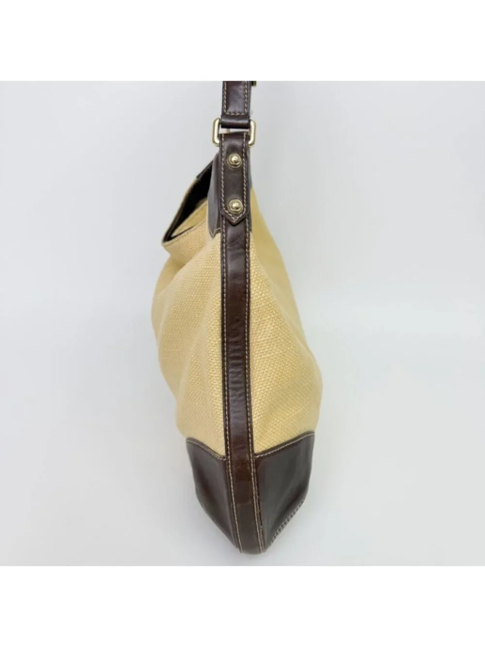 Gucci Horsebit Canvas Hobo Shoulder Bag Beige Brown Gold Vintage